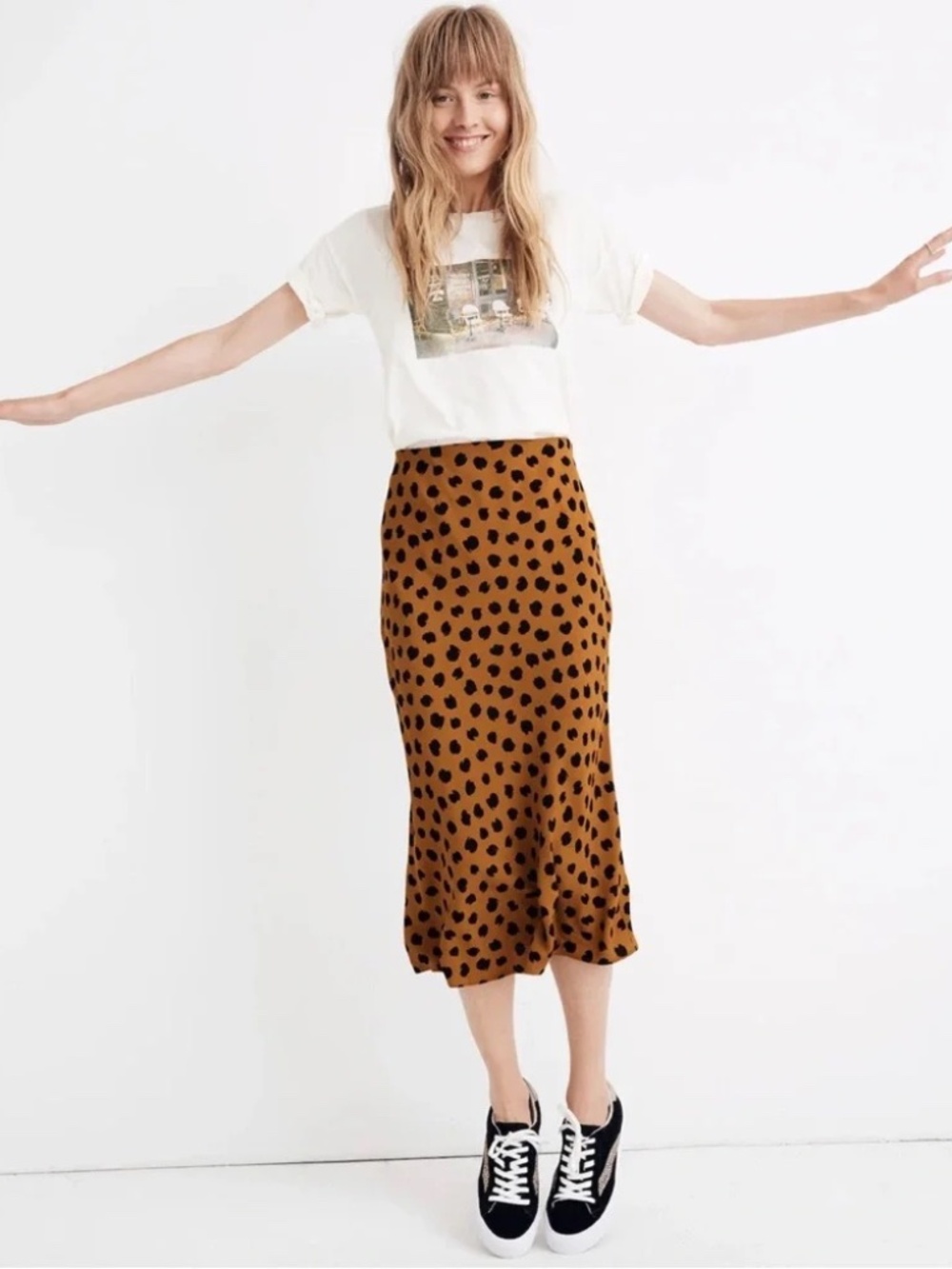 NWT Madewell Midi Slip Skirt in Painted Spots Size 8 $98.00